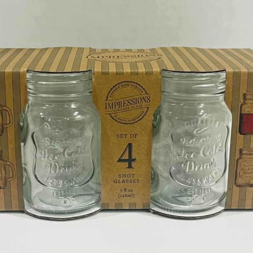 Set of 4 Mason Jar Shot Glasses With Handles NEW Great Gift Too